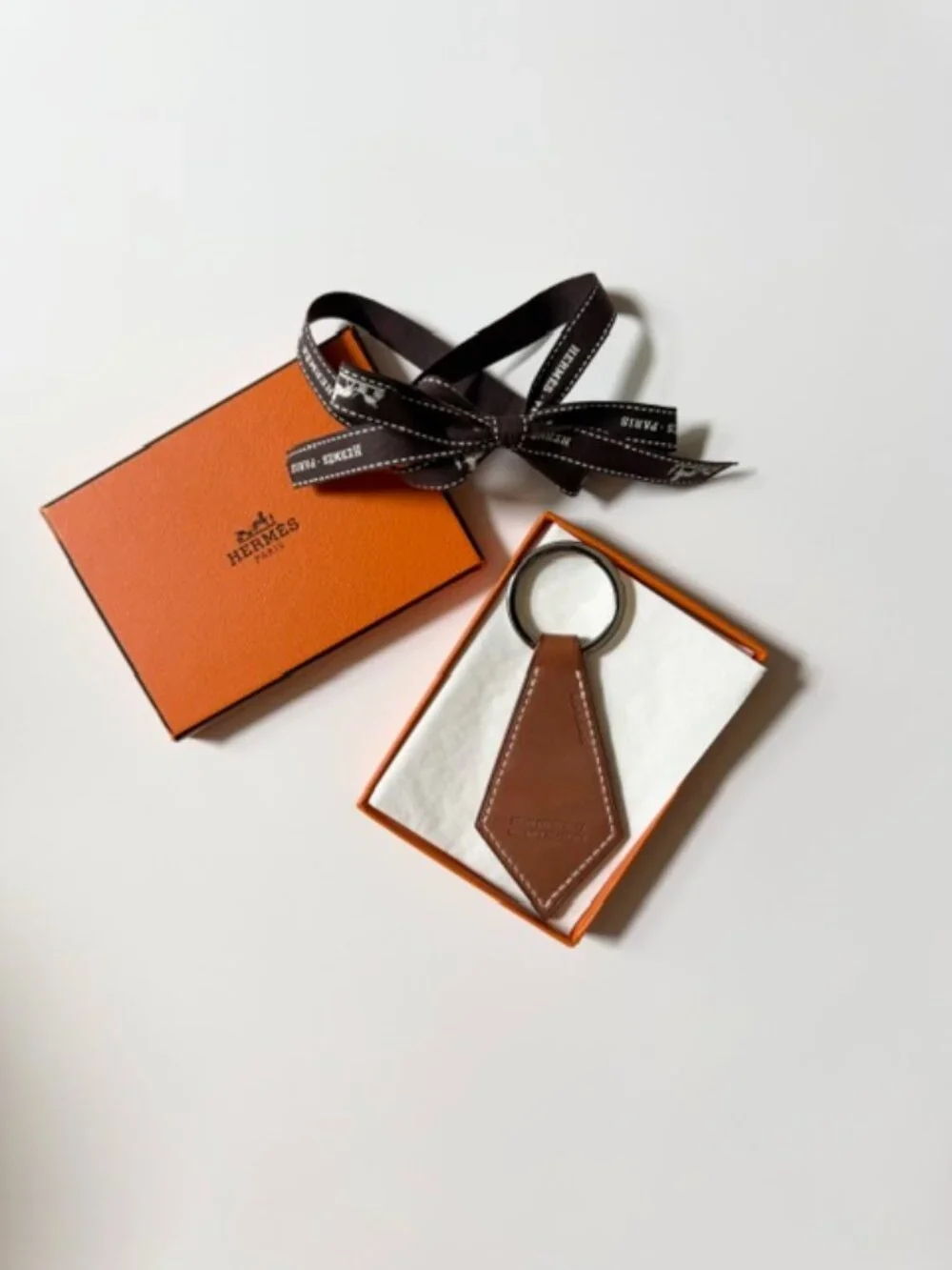Hermes Leather Tab Key Chain - Brown